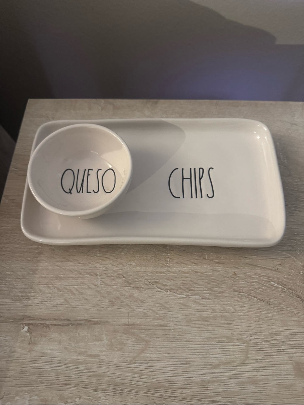 Rae Dunn Queso & Chips Serving Platter with Dip Bowl